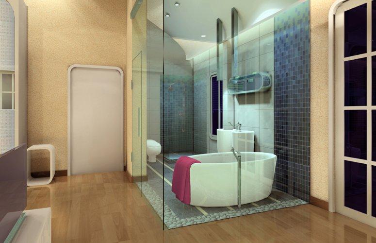 卫生间装修设计效果图 玻璃隔断浴室设计