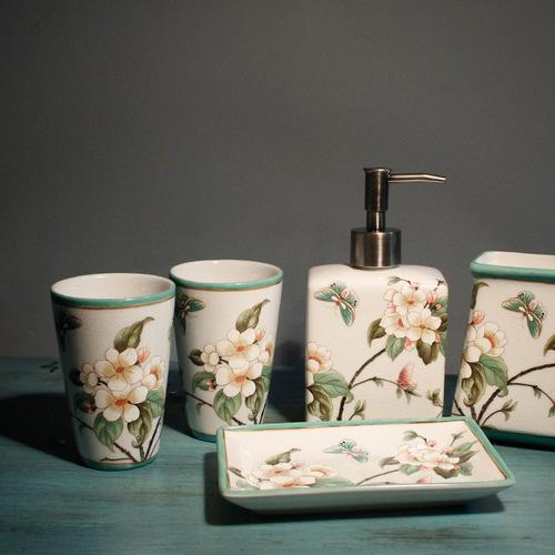 创意礼物中式陶瓷卫浴浴室五件套杯子套装卫生间牙刷杯具套件图片